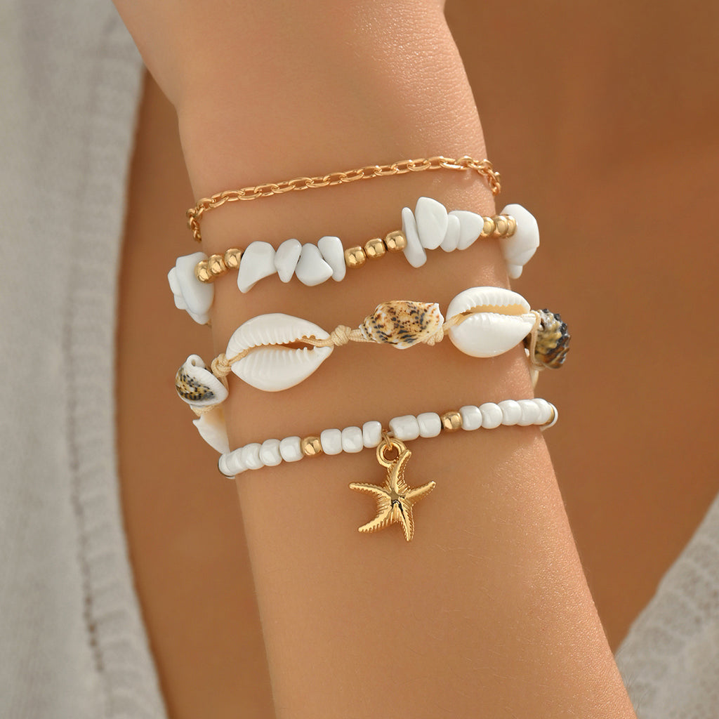Shell Charm Bracelet Set with Alloy Chain