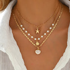 Marine Starfish Shell Layered Pendant Necklace