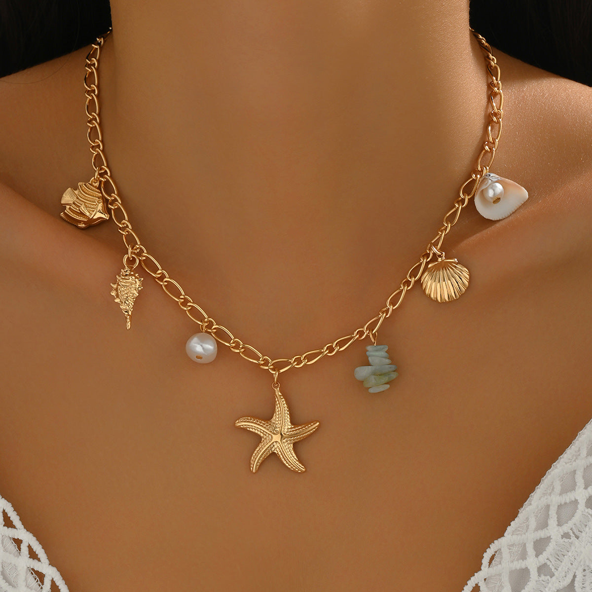Marine Charm Pendant Necklace with Alloy Chain