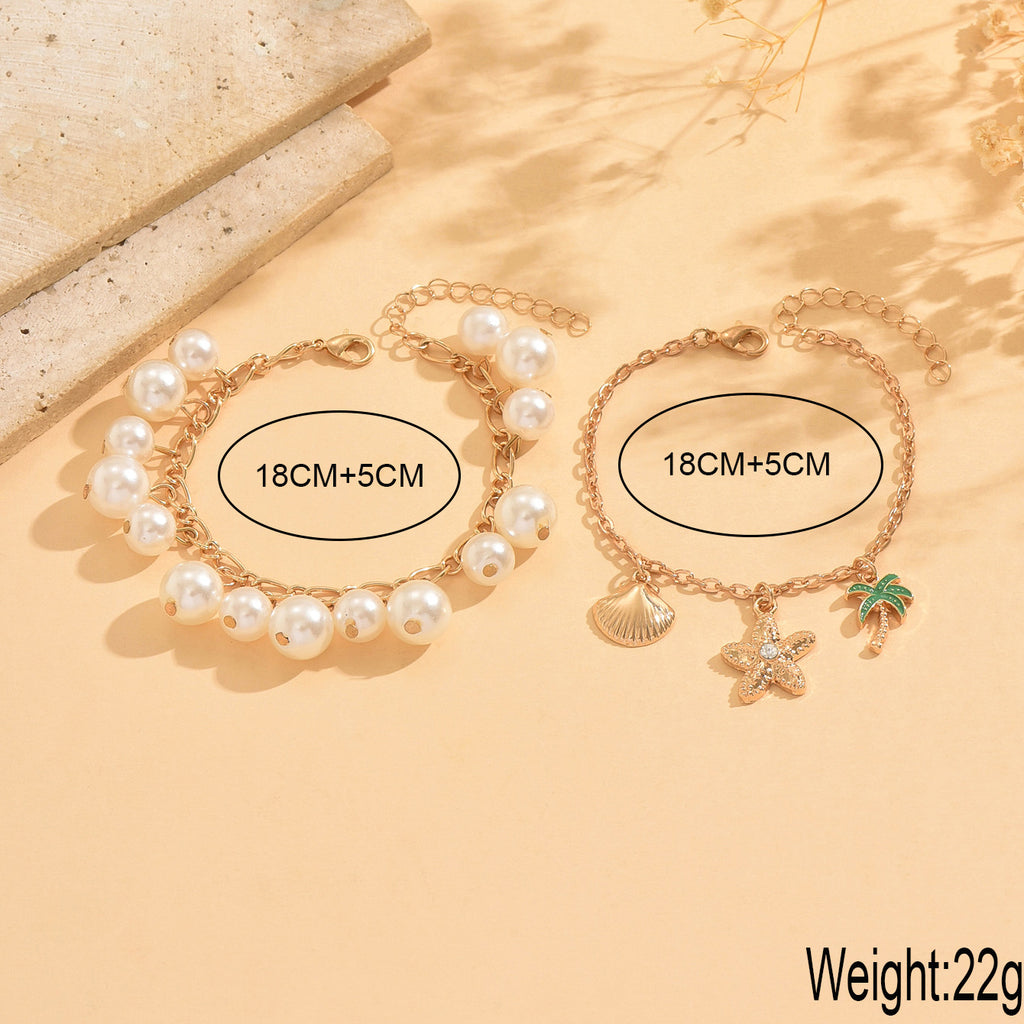 Pearl Beaded Charm Bracelet Set with Alloy Chain