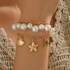 Pearl Beaded Charm Bracelet Set with Alloy Chain