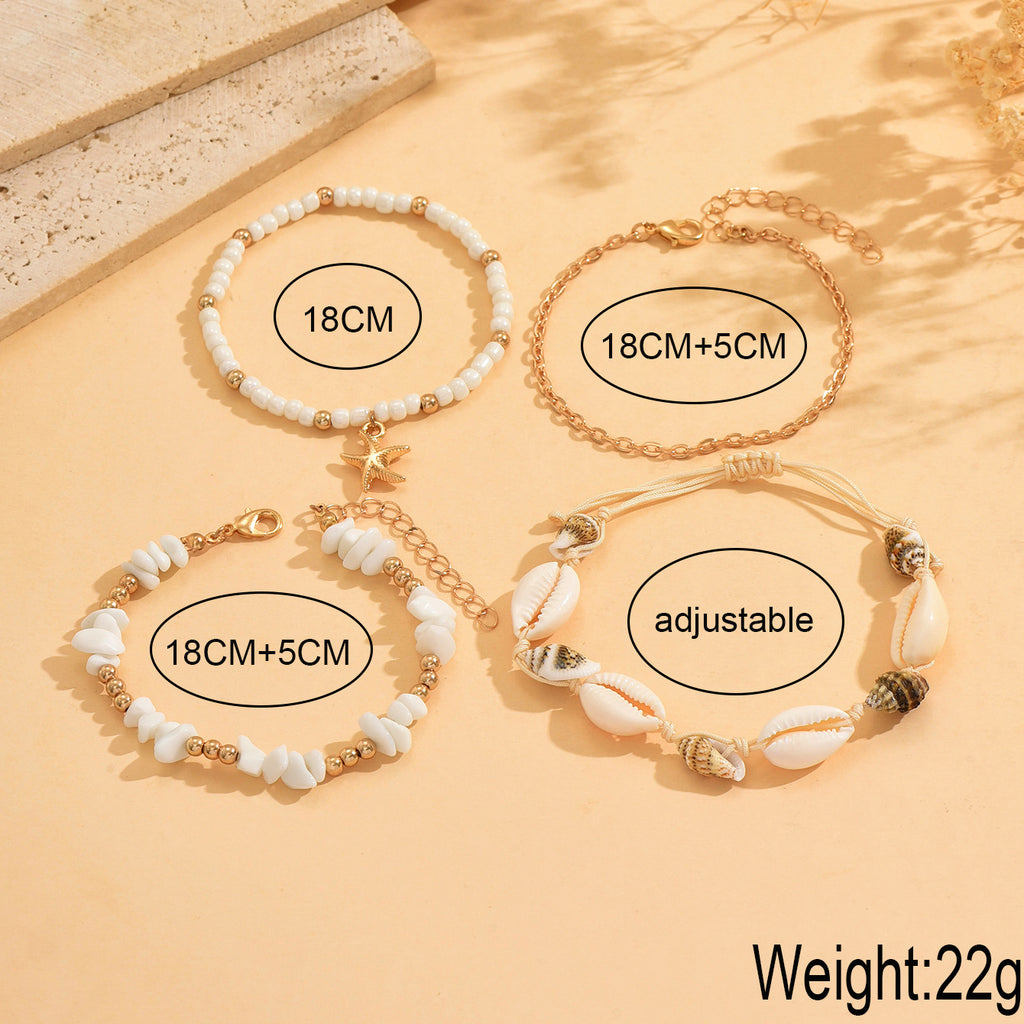 Shell Charm Bracelet Set with Alloy Chain
