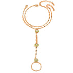 Glass Bead Hand Chain Bracelet with Ring Connector