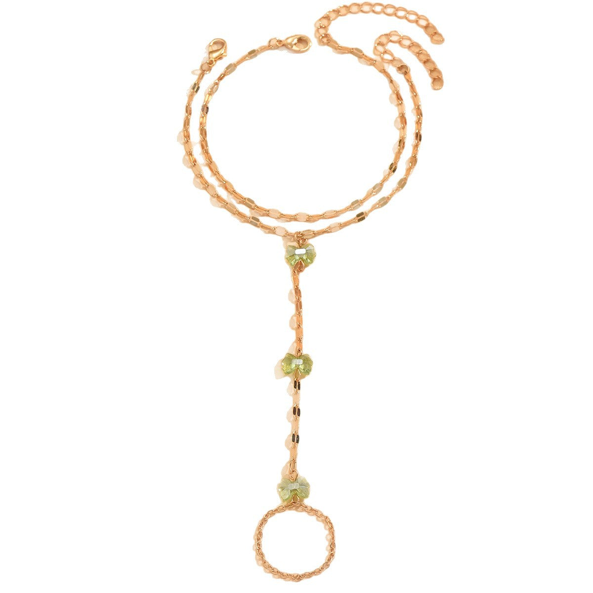 Glass Bead Hand Chain Bracelet with Ring Connector