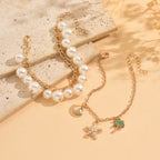 Pearl Beaded Charm Bracelet Set with Alloy Chain