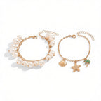 Pearl Beaded Charm Bracelet Set with Alloy Chain