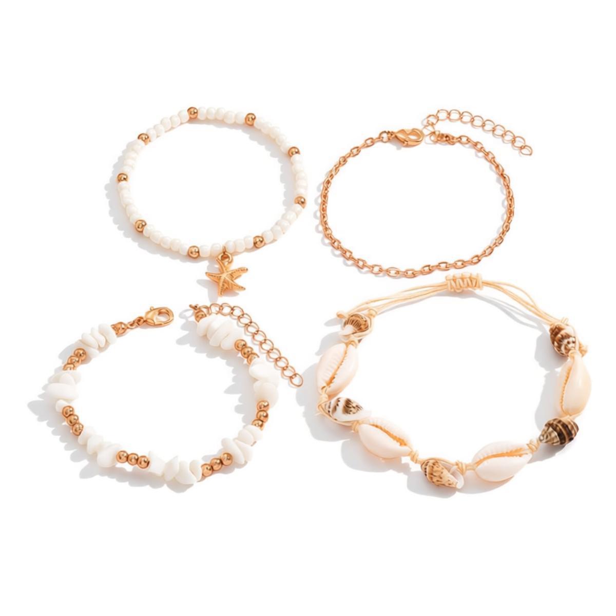 Shell Charm Bracelet Set with Alloy Chain