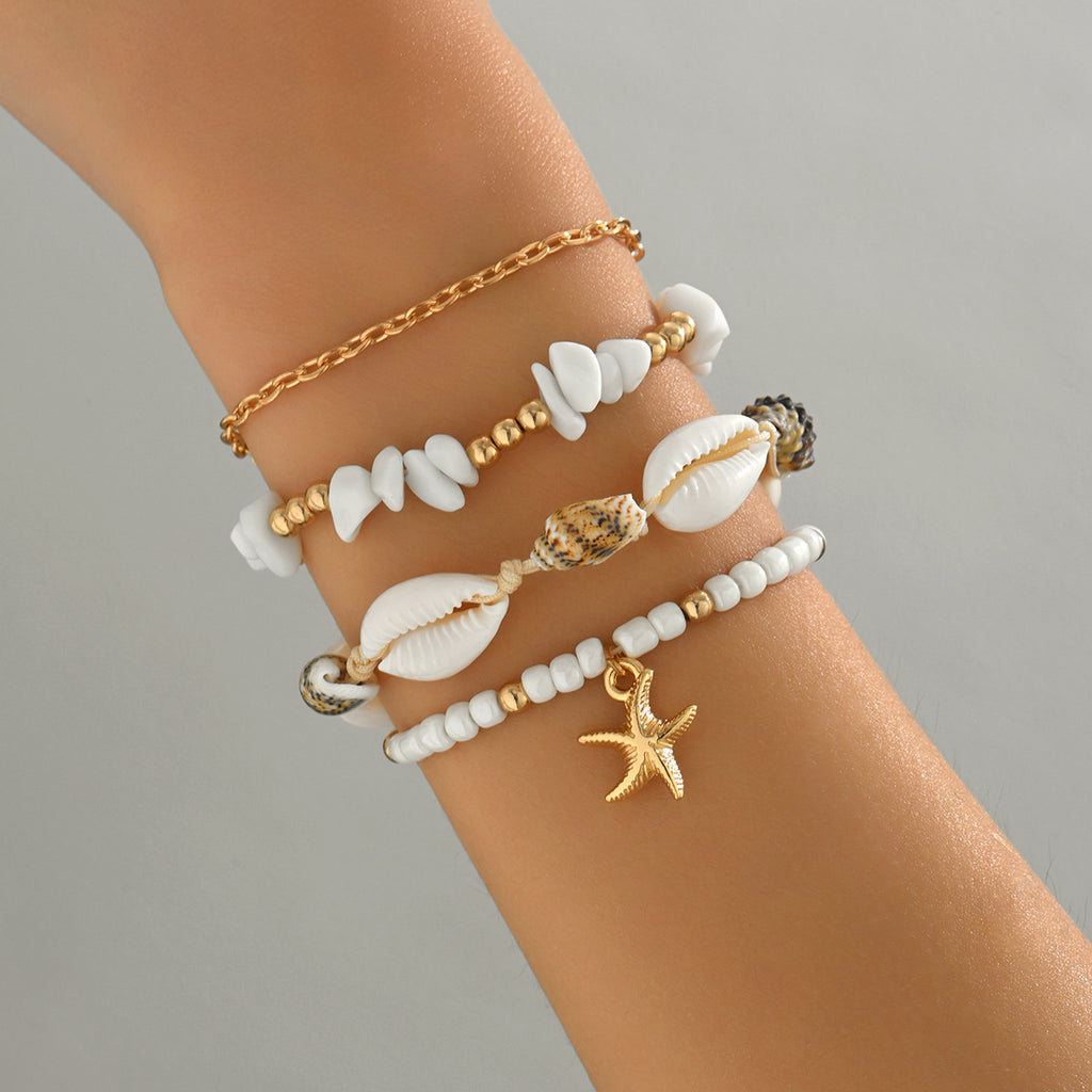 Shell Charm Bracelet Set with Alloy Chain