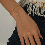 Glass Bead Hand Chain Bracelet with Ring Connector