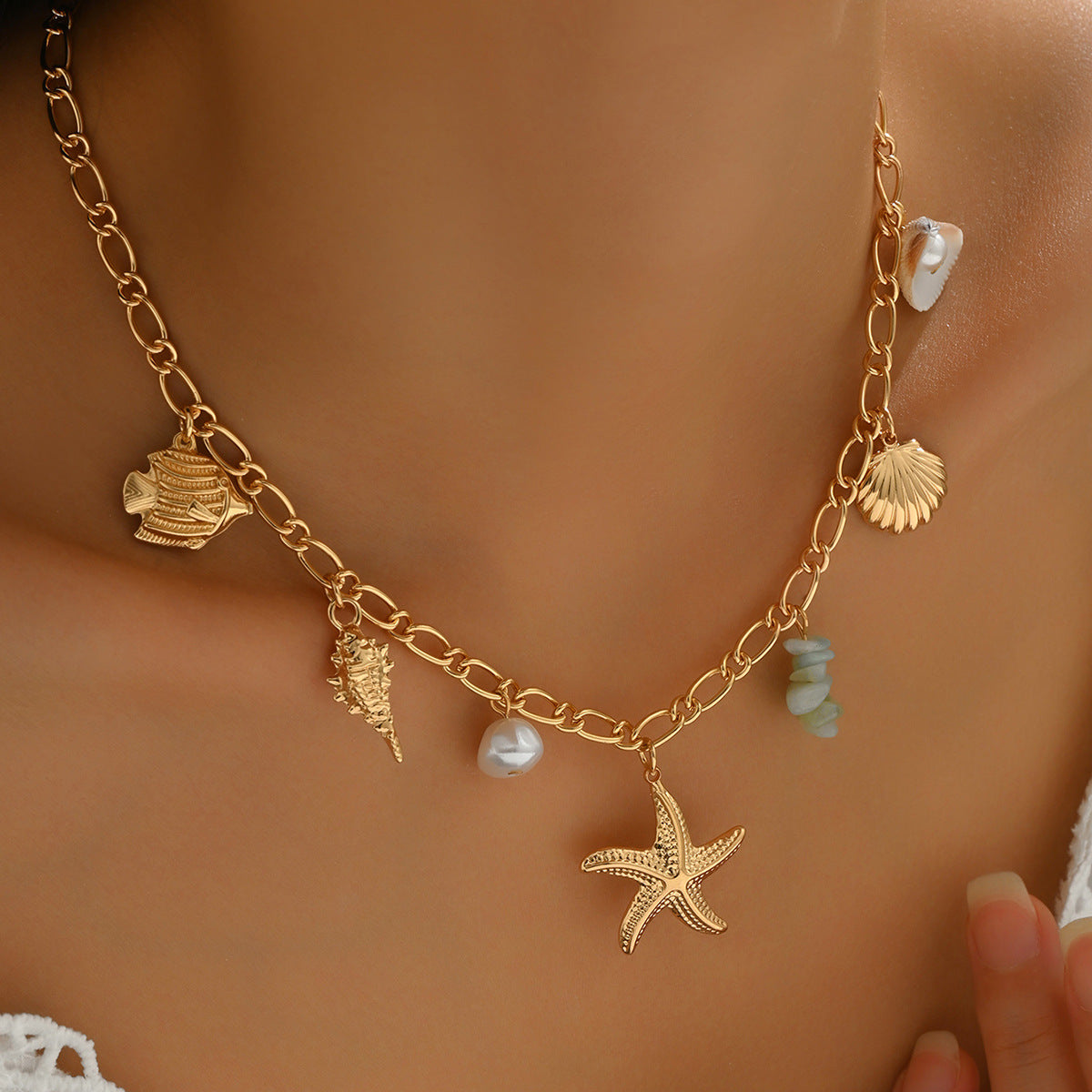 Marine Charm Pendant Necklace with Alloy Chain