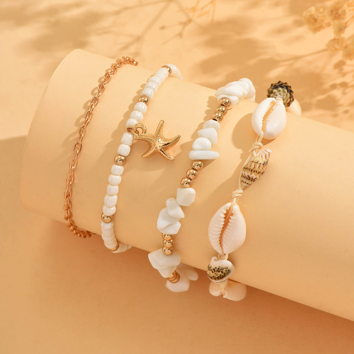 Shell Charm Bracelet Set with Alloy Chain