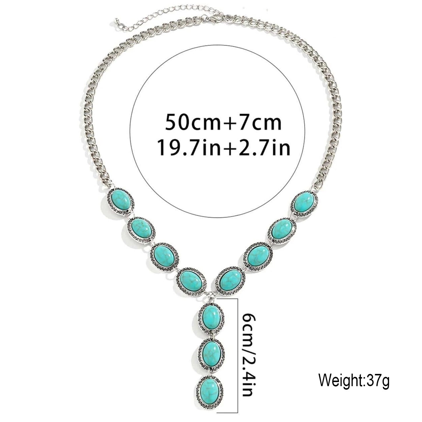 Turquoise Stone Pendant Necklace with Alloy Chain