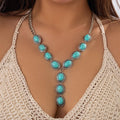Turquoise Stone Pendant Necklace with Alloy Chain