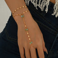 Glass Bead Hand Chain Bracelet with Ring Connector