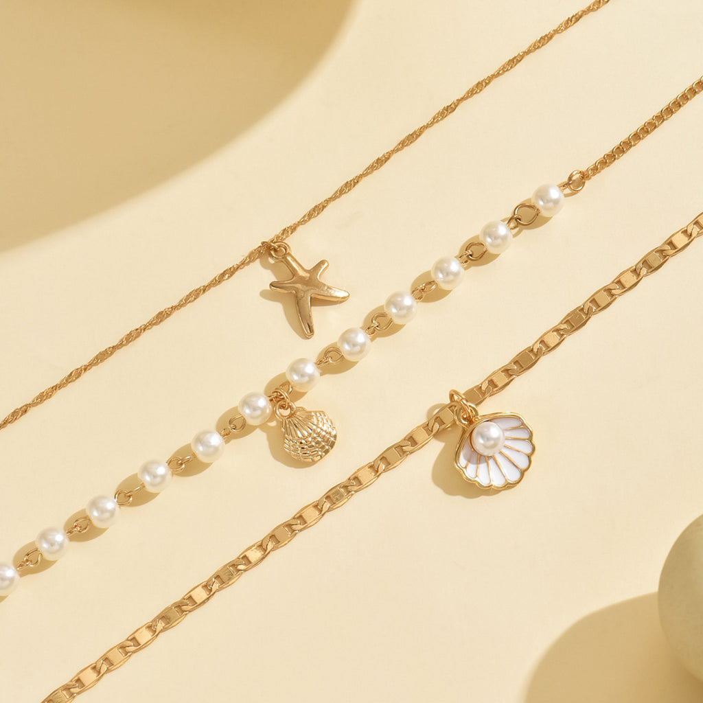 Marine Starfish Shell Layered Pendant Necklace